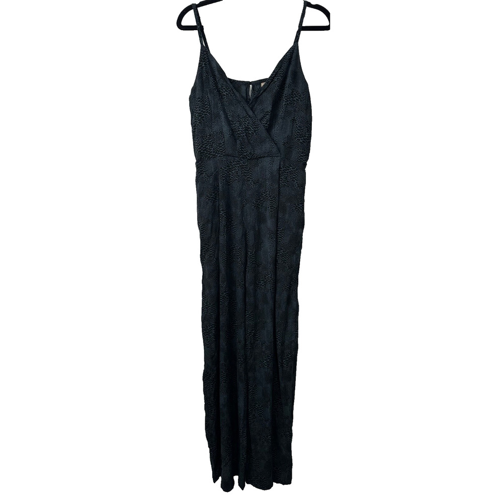 Khush Women’s Sz Large L Safari Boa Print Black Jumpsuit Adjustable Straps A35